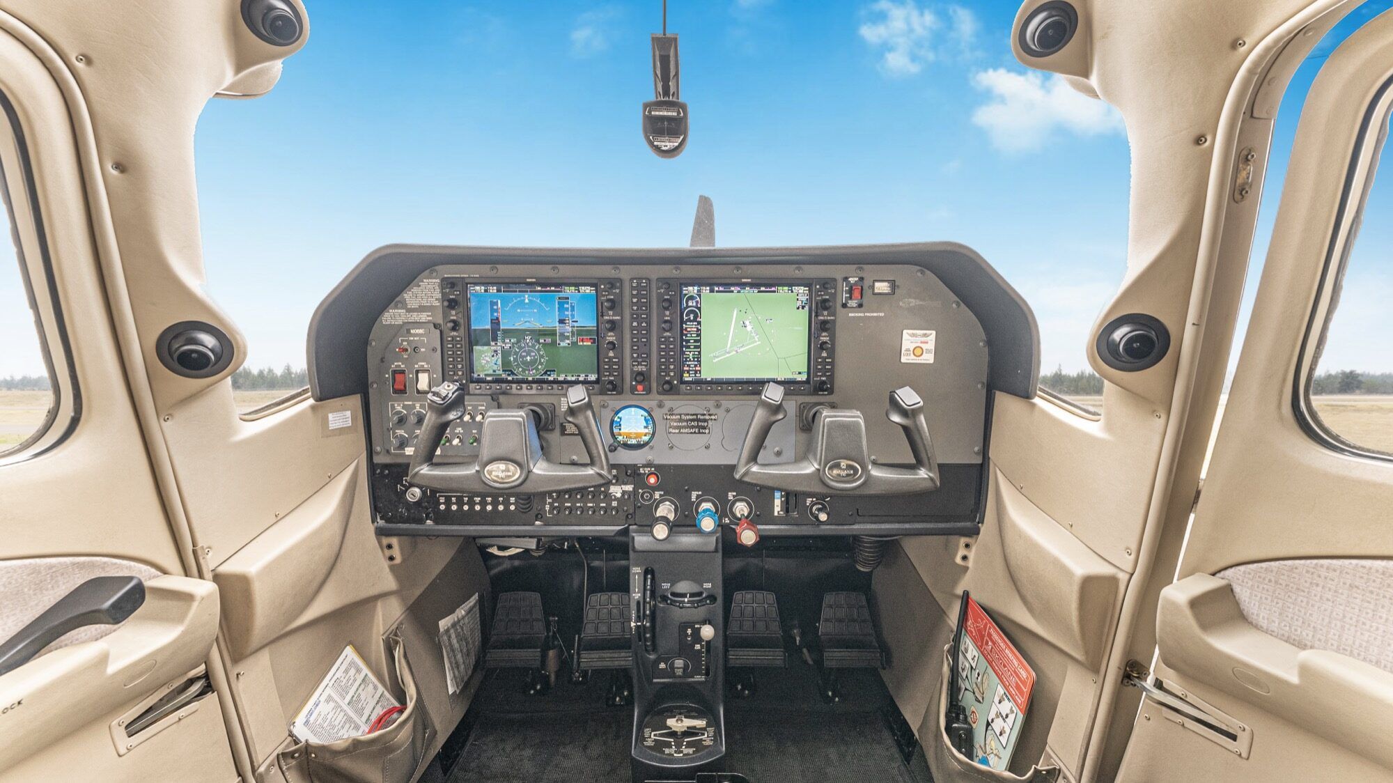 Beige leather cabin interior of a Cessna Turbo Skylane